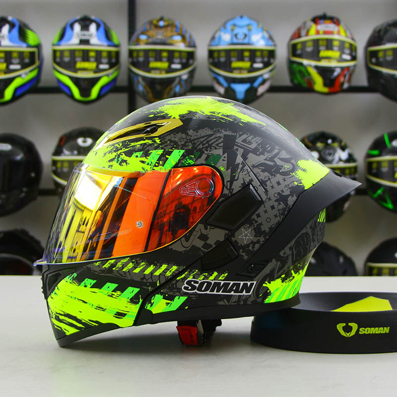 SM955-S Spark Black green Flip-up helmet